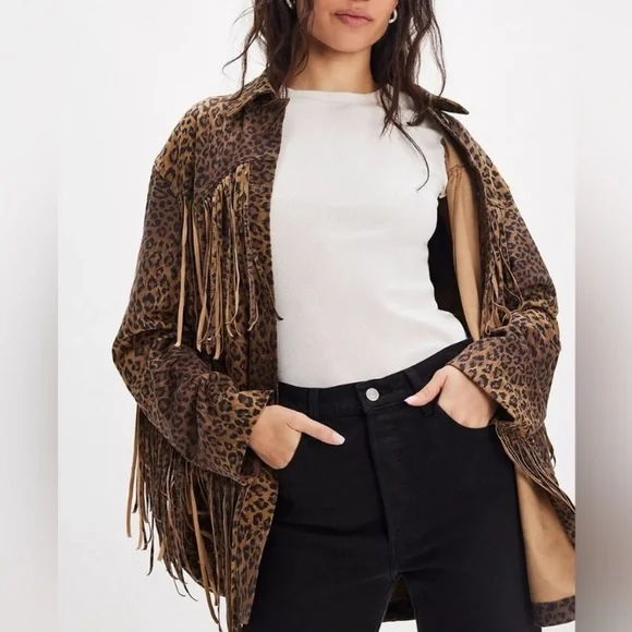 Free People Leopard Print Fringe Jacket in Brown - Picture 3 of 11